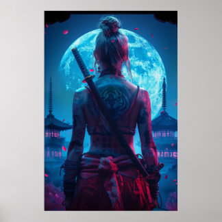 Samurai woman warrior with katana — Japanese cultu Poster