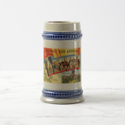 San Antonio 2 Texas TX Vintage Travel Souvenir Beer Stein