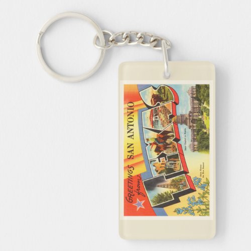 San Antonio 2 Texas TX Vintage Travel Souvenir Keychain