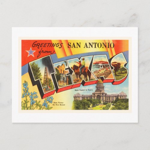 San Antonio 2 Texas TX Vintage Travel Souvenir Postcard