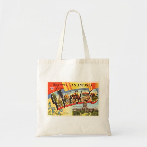 San Antonio 2 Texas TX Vintage Travel Souvenir Tote Bag