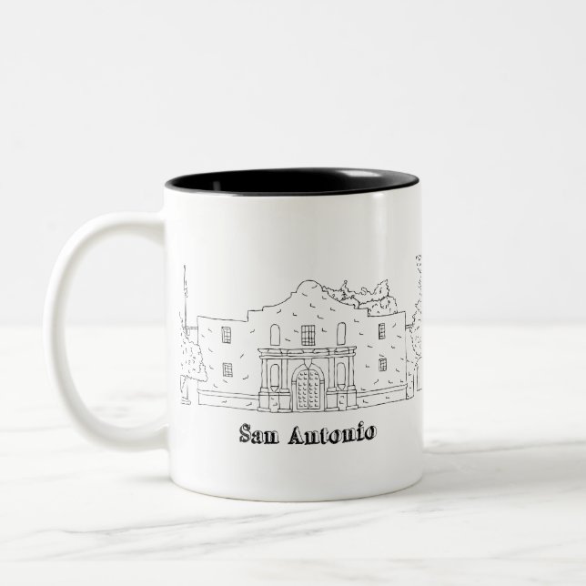 San Antonio Alamo Vacation Art of Texas Art Two-Tone Coffee Mug (Left)