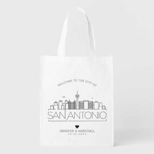 San Antonio Cali Wedding  Stylized Skyline Grocery Bag