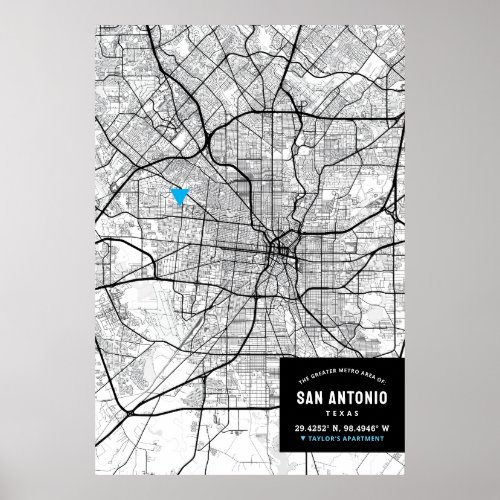 San Antonio City Map  Mark Your Location  Poster