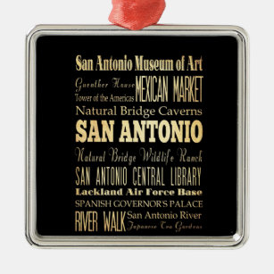 San Antonio City of Texas State Typography Art Metal Ornament