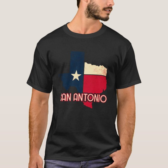 San Antonio City Texas Texan Flag Map T-Shirt (Front)
