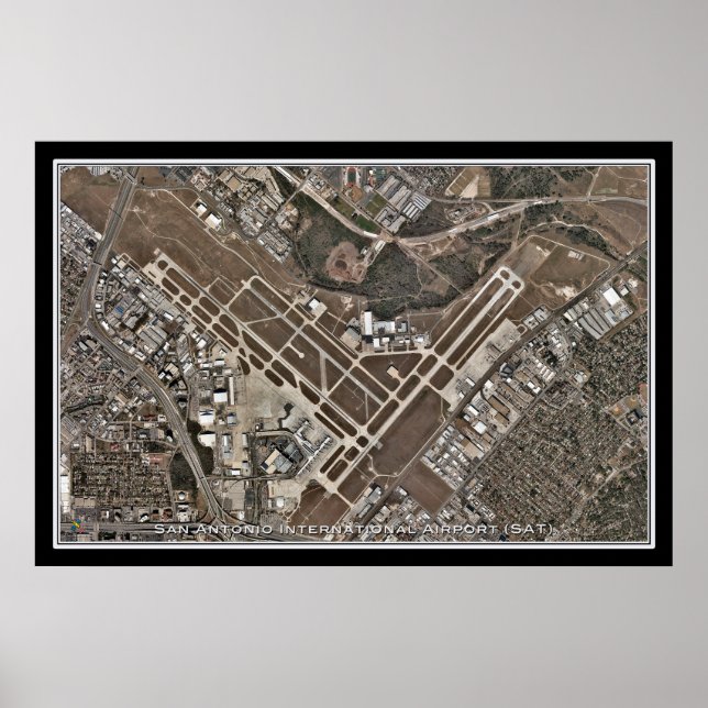 San Antonio Intl Airport Texas Satellite Map Poster (Front)