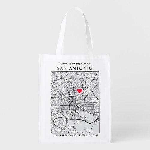 San Antonio Love Locator City Map Wedding Welcome Grocery Bag