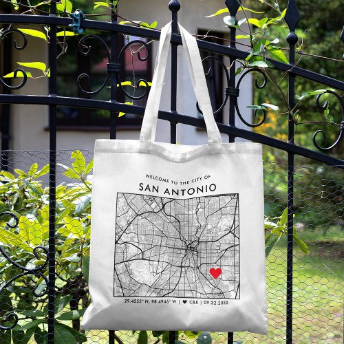 San Antonio Love Locator City Map Wedding Welcome Tote Bag