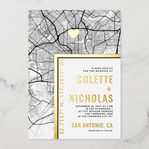 San Antonio Love Locator  City Themed Wedding Foil Invitation