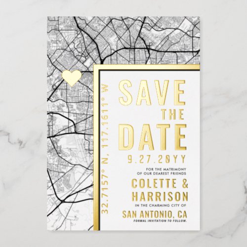San Antonio Love Locator  Wedding Save the Date Foil Invitation