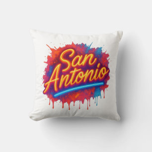 San Antonio Neon Street Art Splatter Design Throw Pillow