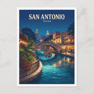 San Antonio River Walk at Night Texas Keepsake Postcard
