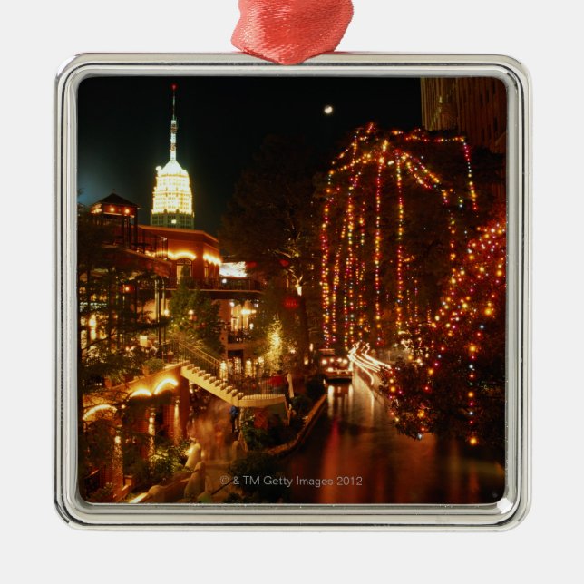 San Antonio Riverwalk at Night Metal Ornament (Front)