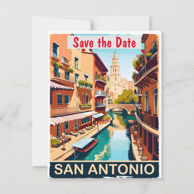 San Antonio Riverwalk Warm Wedding Invitation (Front)