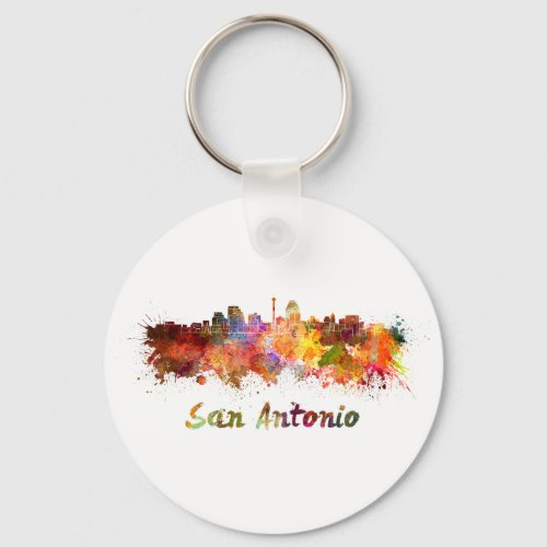 San Antonio skyline in watercolor Keychain