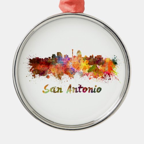 San Antonio skyline in watercolor Metal Ornament