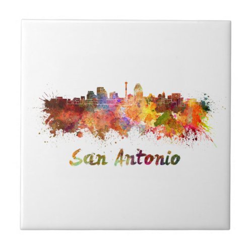 San Antonio skyline in watercolor Tile