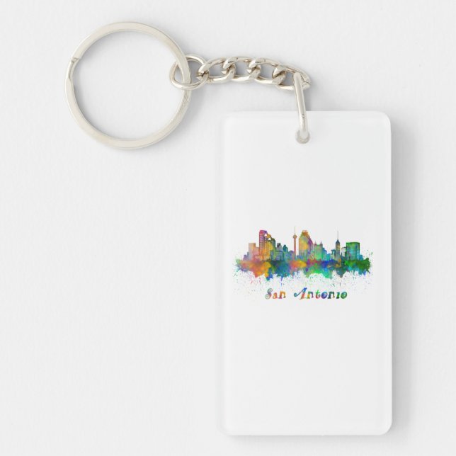 San Antonio skyline watercolor Keychain (Front)