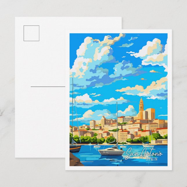 San Antonio Spain Art vintage travel illustration Postcard (Front/Back)