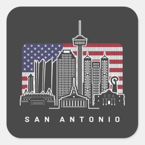 San Antonio Texas American Flag Square Sticker