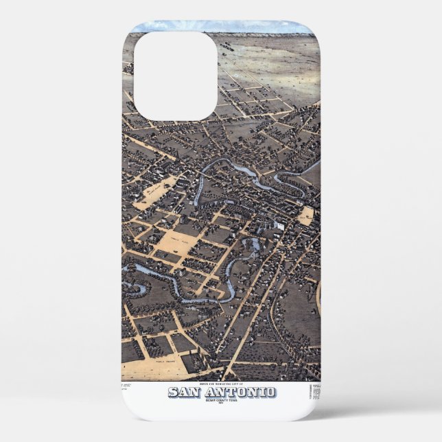San Antonio, Texas, Antique Aerial City Map, 1873 Case-Mate iPhone Case (Back)