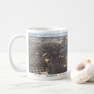 San Antonio, Texas, Antique Aerial City Map, 1873 Coffee Mug