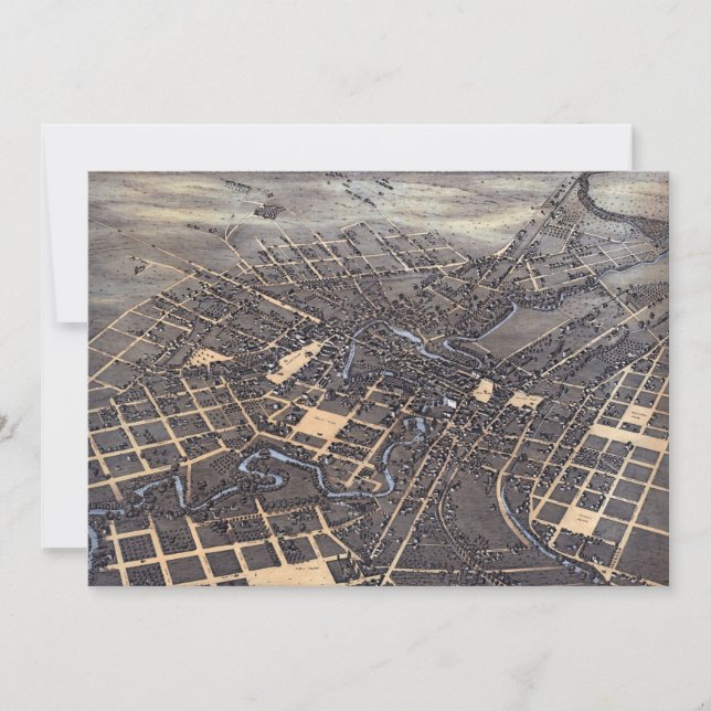 San Antonio, Texas, Antique Aerial City Map, 1873 Invitation (Front)