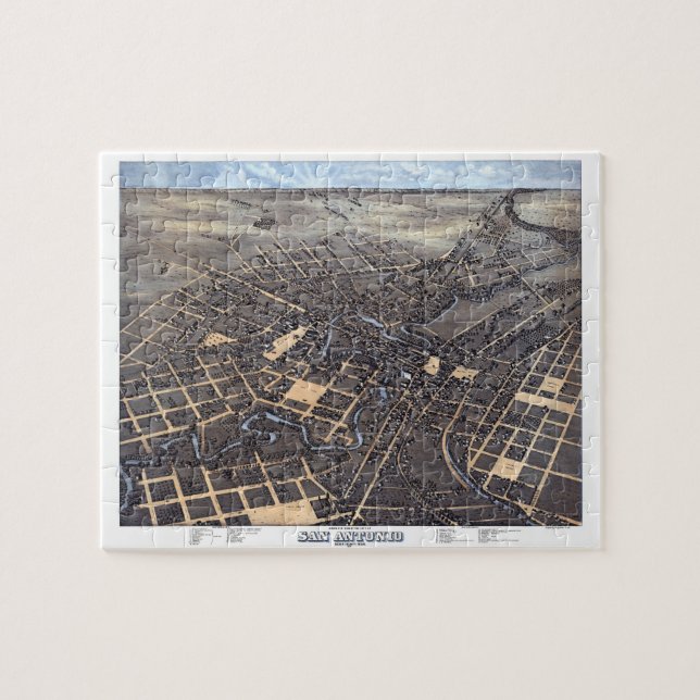 San Antonio, Texas, Antique Aerial City Map, 1873 Jigsaw Puzzle (Horizontal)