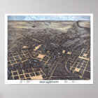 San Antonio, Texas, Antique Aerial City Map, 1873