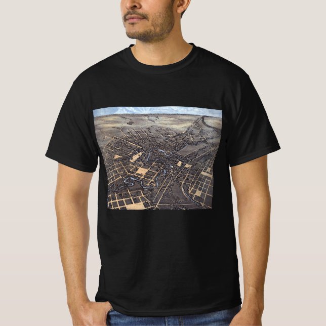 San Antonio, Texas, Antique Aerial City Map, 1873 T-Shirt (Front)
