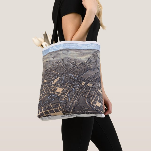 San Antonio, Texas, Antique Aerial City Map, 1873 Tote Bag (Close Up)