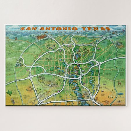 San Antonio Texas Cartoon Map Jigsaw Puzzle