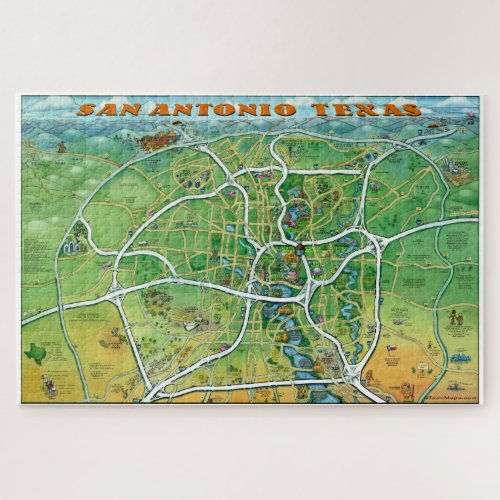 San Antonio Texas Cartoon Map Jigsaw Puzzle