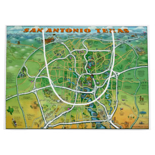 San Antonio Texas Cartoon Map Large Gift Bag