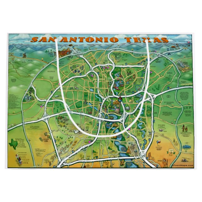 San Antonio Texas Cartoon Map Large Gift Bag (Front)