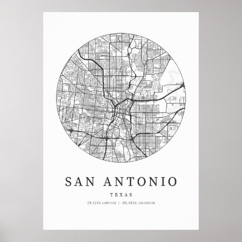 San Antonio Texas City Map Poster