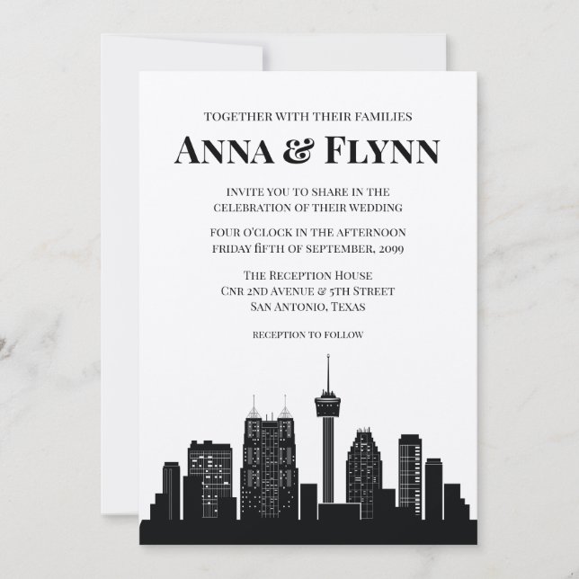 San Antonio TEXAS City Skyline Wedding Party Invitation (Front)