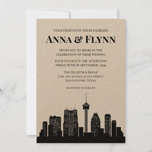 San Antonio TEXAS City Skyline Wedding Party Invitation