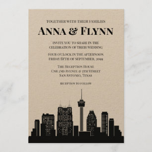San Antonio TEXAS City Skyline Wedding Party Invitation