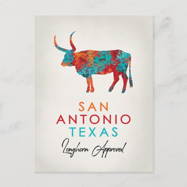 San Antonio Texas Colorful Longhorn Postcard (Front)
