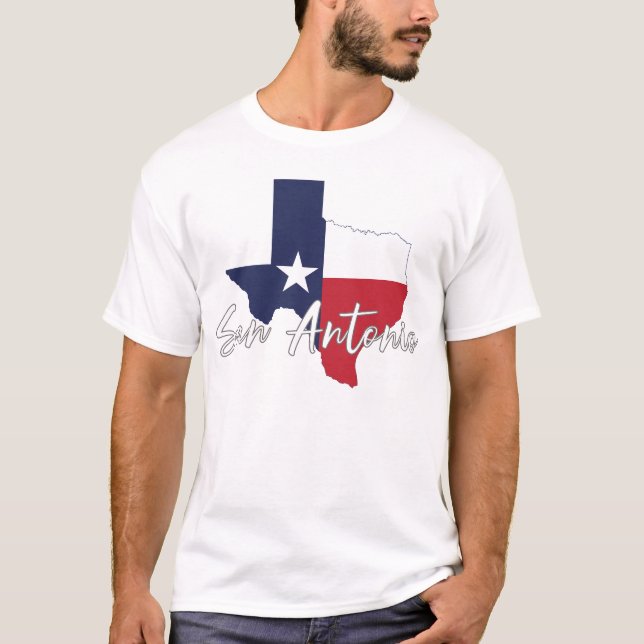 San Antonio, Texas Flag Map Men's White T-Shirt (Front)