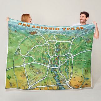 San Antonio Texas Fun Map Fleece Blanket