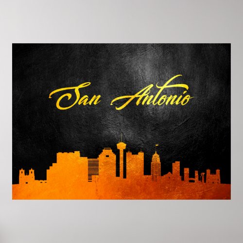 San Antonio Texas Gold Skyline Poster