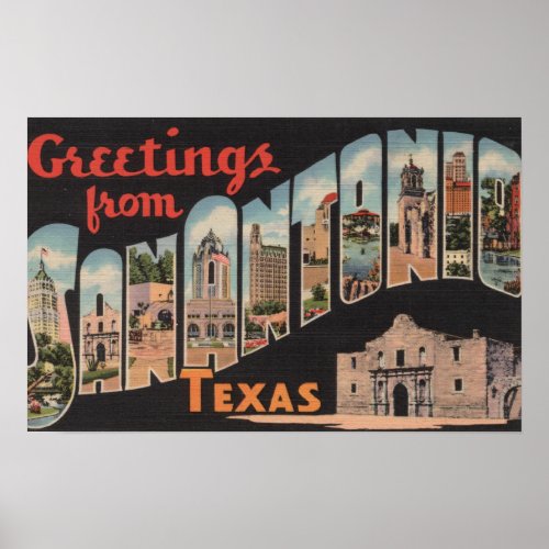 San Antonio Texas _ Large Letter Scenes Poster