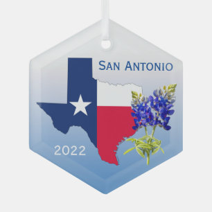 San Antonio Texas, Outline & Bluebonnets Ornament
