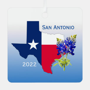San Antonio Texas, Outline & Bluebonnets Ornament