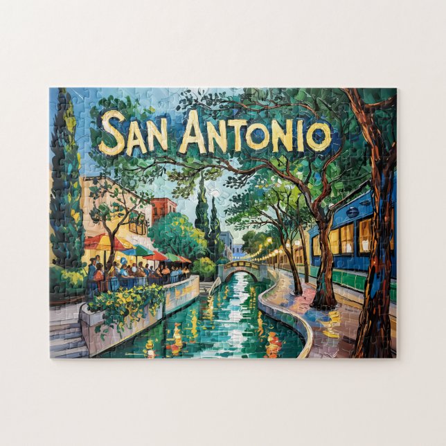 San Antonio Texas River Walk Van Gogh Vibrant City Jigsaw Puzzle (Horizontal)