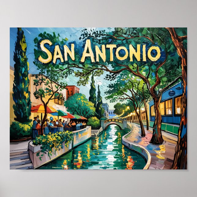 San Antonio Texas River Walk Van Gogh Vibrant City Poster (Front)