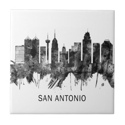 San Antonio Texas skyline BW Ceramic Tile